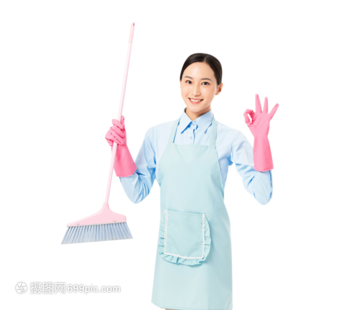 家政服務女性掃地OK手勢